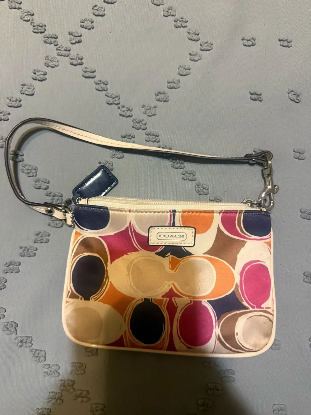 Coach Multicolor Signature Wristlet in Pink, Orange, Brown & Navy